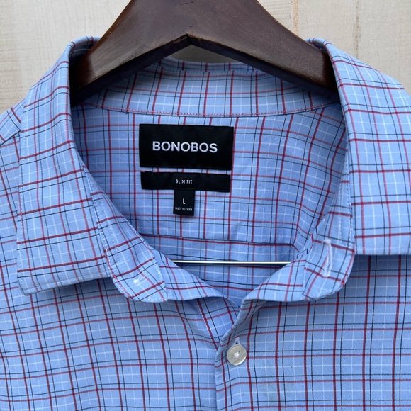 Bonobos Slim Fit Shirt Blue & Red Plaid Button Down Mens Large - Picture 4 of 8